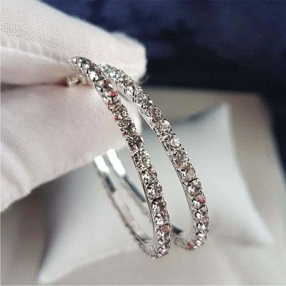 Swarovski Elements 925 Sterling Silver Medium Hoops Earrings NEW - Picture 6 of 12